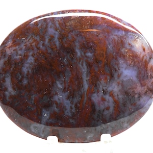 Red Purple Moss Agate Carved Palm Stone Cabochon Polished 60mm 250ct Natural Chalcedony Gemstone Crystal Mineral Collectible Décor Specimen