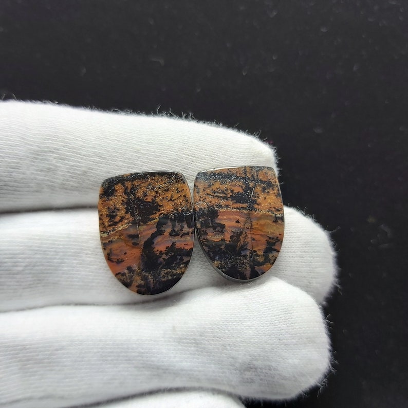 17x22x6mm 43 Cts Natural Honey Dendritic Opal Dendrite Agate Pair Cabochon Stone