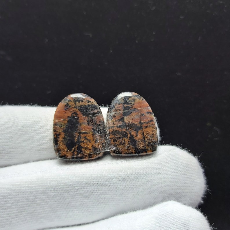 17x22x6mm 43 Cts Natural Honey Dendritic Opal Dendrite Agate Pair Cabochon Stone