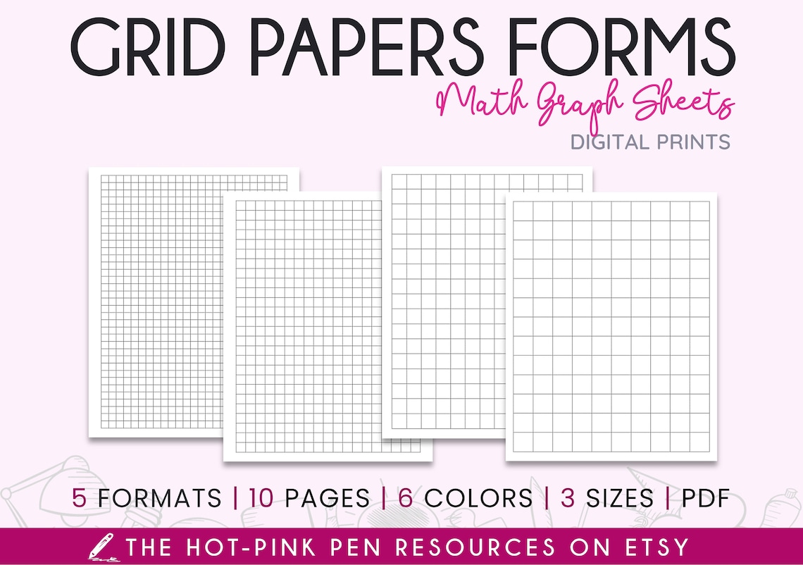 Grid notetaking papers Graph printable sheets Math Etsy