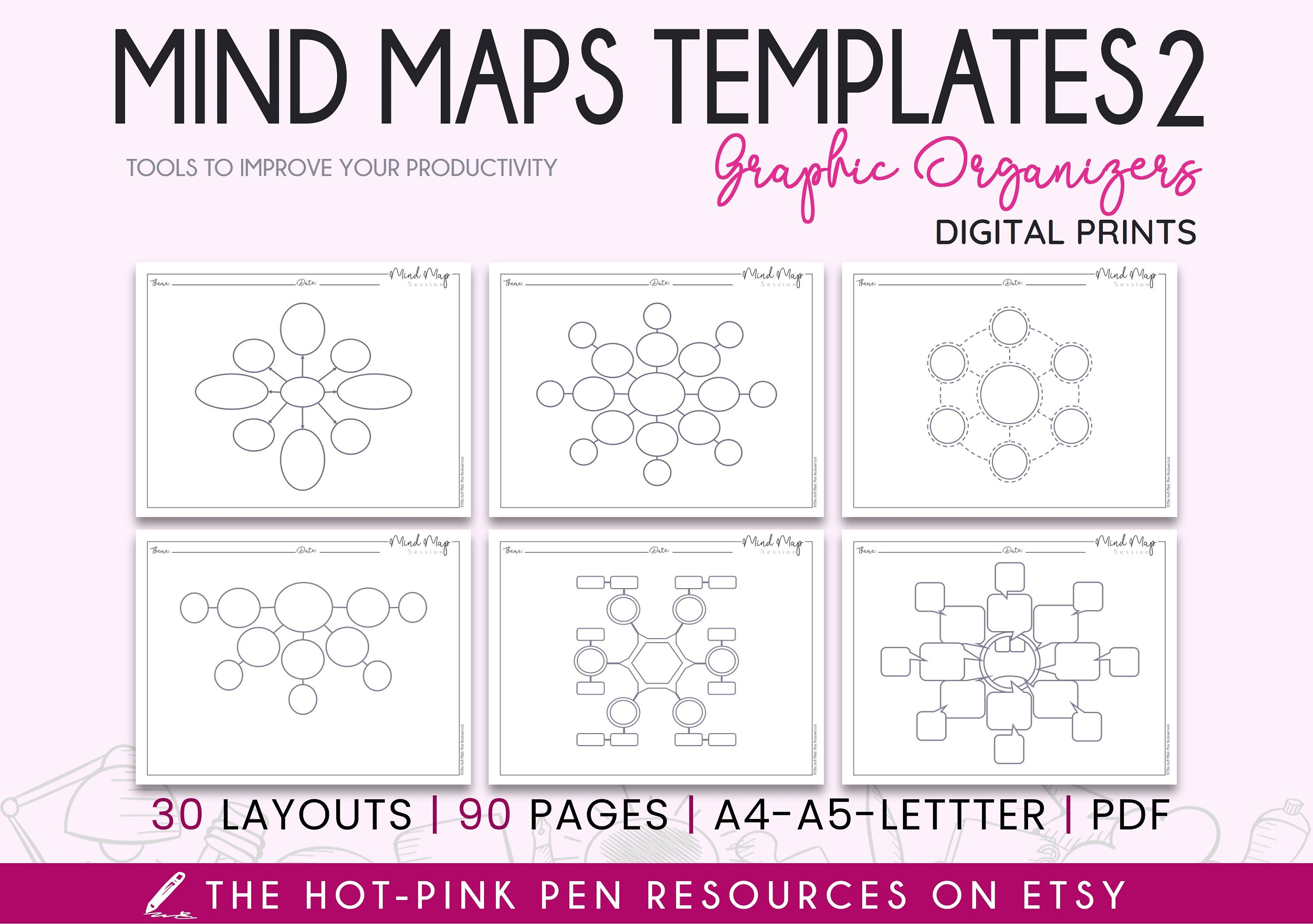 Mind Map Templates Bundle 2 Brainstorming Printables Mindmap Goal ...