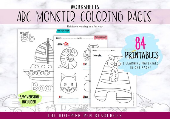 alphabet monster coloring pages printables pdf etsy denmark