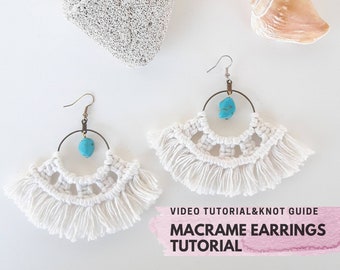 Macrame PATTERN, Step by Step Video Tutorial & Knot guide, Jewelry making, Instant Download, Easy Macrame hoop earrings, Macrame Patterns
