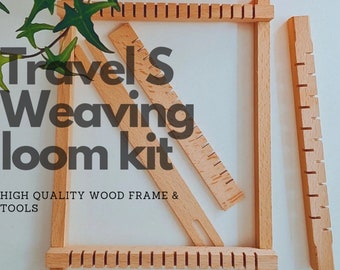 Small weaving loom kit. Loom kit for beginners. Learn to weave. Wooden loom and weaving tools. Weaving temple. Weaving kit for weavers.