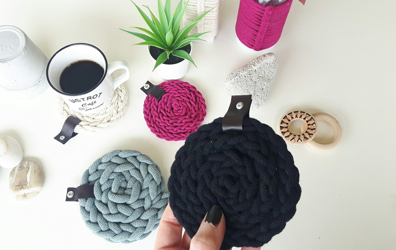 DIY Knit a Coaster Finger Knitting Knitted Trivet Learn to Etsy UK