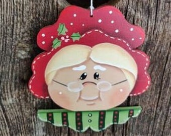 Handpainted Mrs. Claus Wooden Tree Ornament