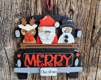 Black Truck Merry Christmas tree ornament