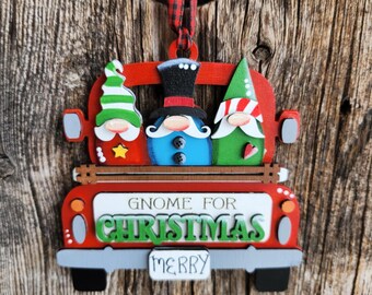 Gnome for Christmas Red Truck Ornament