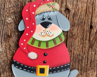 Grey Santa Puppy Ornament