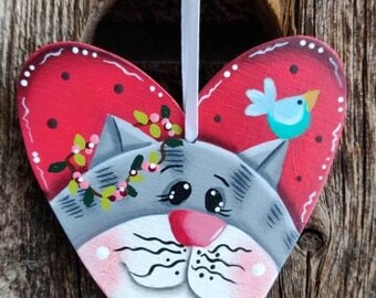 Kitty love heart ornament