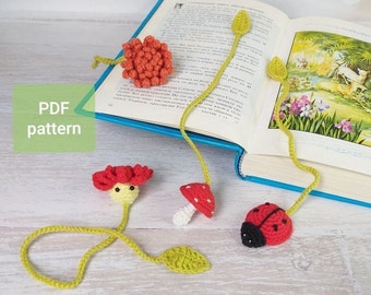 Ensemble de motifs marque-page au crochet, marque-page champignon au crochet, mini marque-page fleur au crochet DIY, motif coccinelle