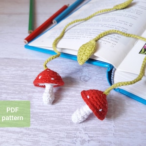 Beginner crochet pattern bookmark PDF, Amigurumi mushroom fly agaric tutorial, nature love bookmark DIY, fall crochet digital download