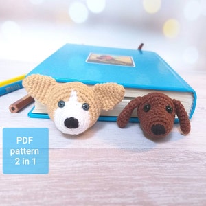 Gehäkelte Lesezeichen Muster, Amigurumi Dackel, Corgis gehäkelte Anleitung PDF, Dose Hund DIY für Kinder, Welpe digitaler Download
