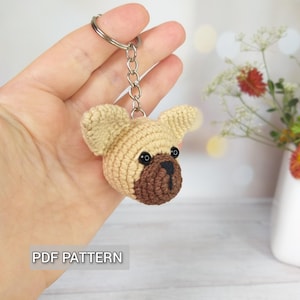 Portachiavi all'uncinetto a forma di bulldog francese, portachiavi fai da te amigurumi, mini animali all'uncinetto, ciondolo per borsa
