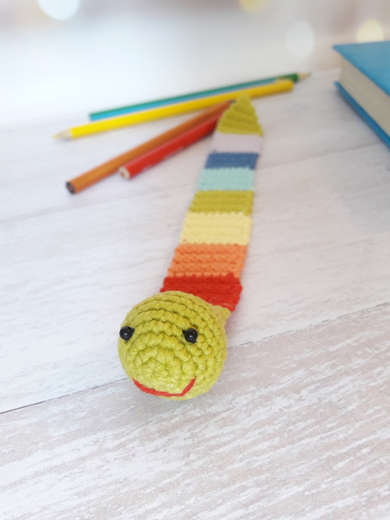 Crochet Worm Pattern for Beginner Rainbow Bookmark PDF - Etsy
