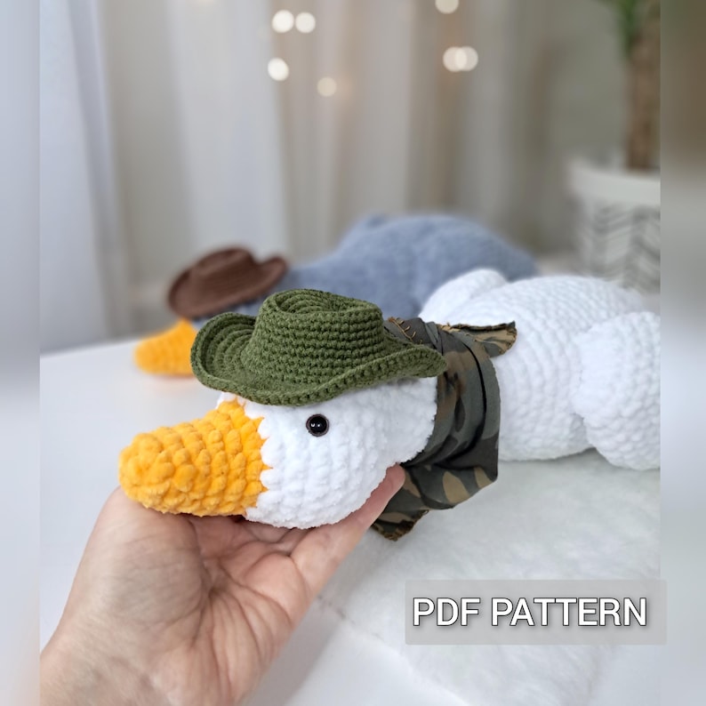 Crochet goose Pattern, bird plush no sew pattern, cowboy goose amigurumi, crochet decor DIY, cute crochet animals pattern