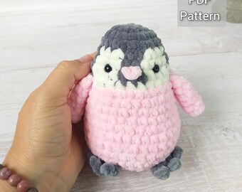 Crochet penguin plushie pattern, pink baby penguin plush pattern,Amigurumi chunky yarn pattern, crochet sea animals.