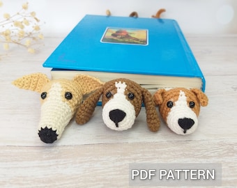 Bookmark Crochet pattern set dog amigurumi bookmark, crochet gift pattern beagle bookmark, greyhound crochet, jack russell digital download