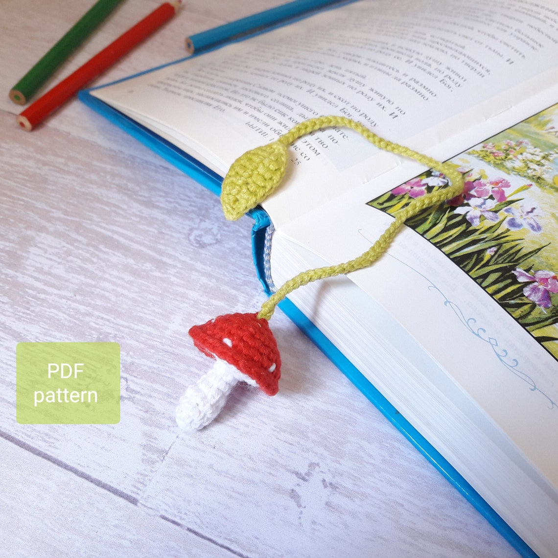 Crochet Bookmark Pattern for Beginner Mushroom Bookmark PDF Etsy