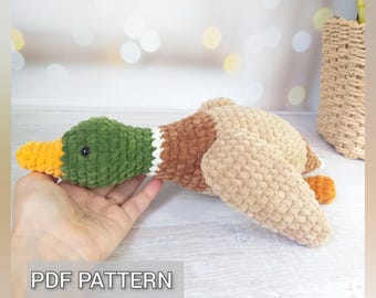 Crochet duck Pattern, plush mallard, Amigurumi crochet bird, baby toy goose