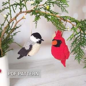 Weihnachtliche Vögel Häkelanleitungen: Kardinal & Kohlmeisen, Amigurumi Anleitung, DIY Baumschmuck, festliche Weihnachtsdeko
