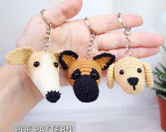 Virkad nyckelringsmönster för hundar i PDF-format: Labrador, Greyhound, Schäfer, Amigurumi för hundmamma