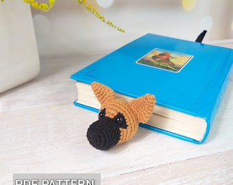 Marcapáginas de perro pastor alemán a crochet, patrón de animal amigurumi para hacer tú mismo, regalo para amantes de los perros