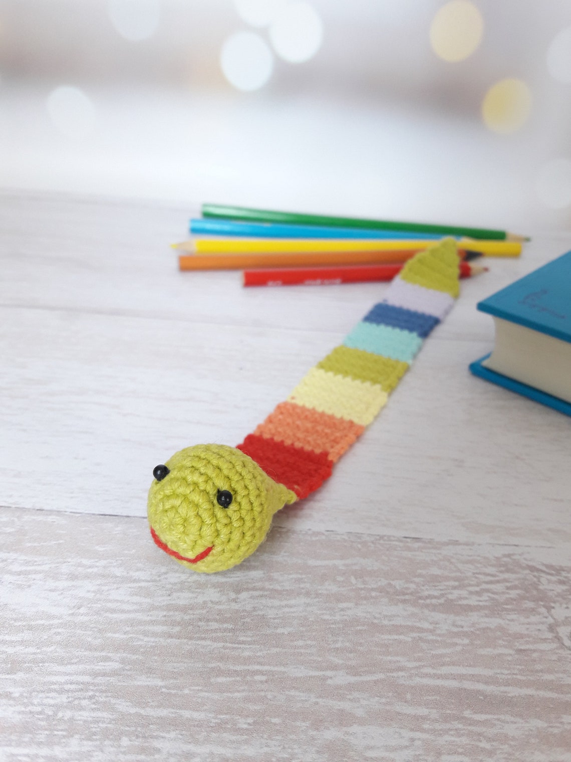 Crochet worm Pattern for beginner rainbow bookmark PDF | Etsy