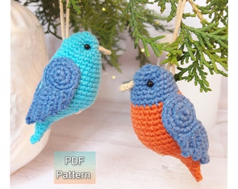 Bird Crochet Pattern, Amigurumi bluebird tutorial, Christmas tree ornament DIY, plush bird PDF pattern, cute holiday decor, digital download