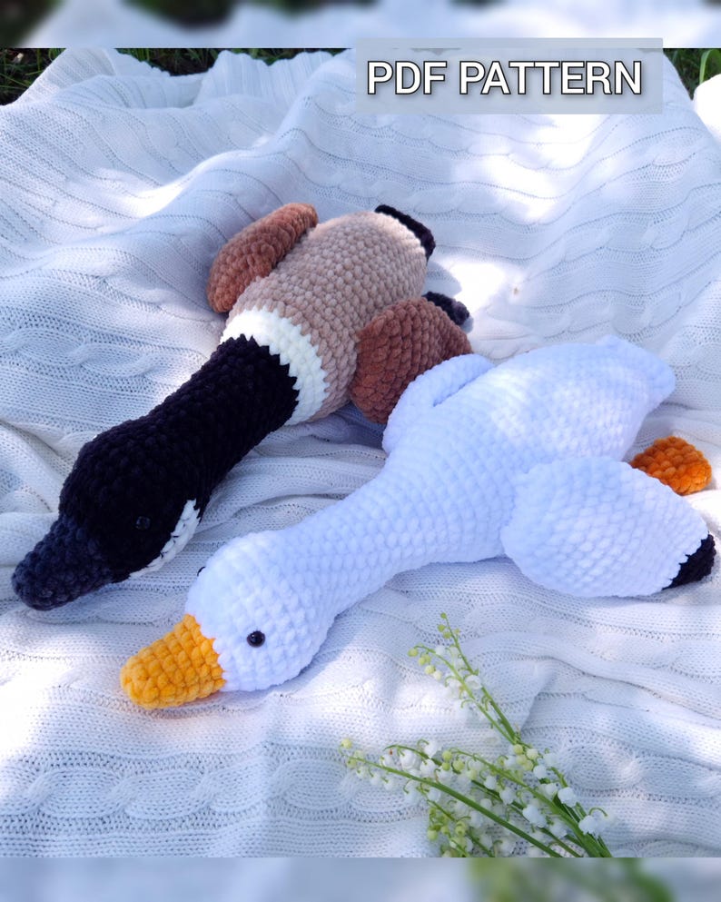 Crochet Goose plush patterns: Canada & Snow Goose, no sew bird pattern for baby gift