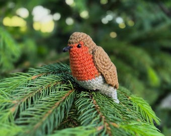 Robin Bird Crochet Pattern, Christmas Amigurumi tree ornament DIY