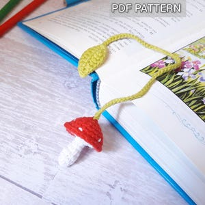 Patrón de marcapáginas de ganchillo para principiantes, amigurumi de seta, marcapáginas estilo cottagecore