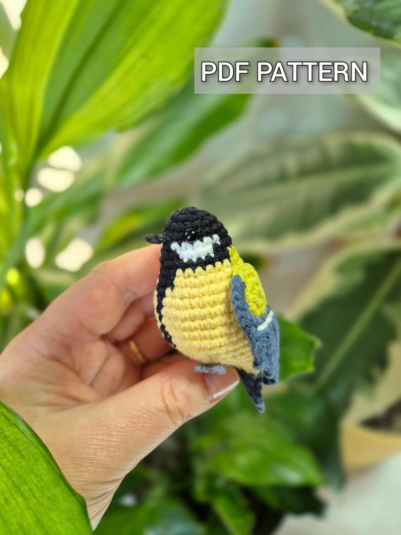 Crochet Great Tit bird Pattern, Amigurumi realistic European songbird