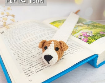Dog bookmark Crochet pattern, Jack Russell Terrier Amigurumi dog, puppy bookmark DIY for kids, dog lover pattern digital download