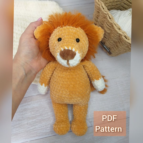 Crochet lion Pattern PDF, Amigurumi lion plushie, crochet safari animal DIY for kids, stuffed lion pattern