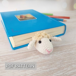 Patrón de marcapáginas de oveja de ganchillo, patrón sin costura de cordero Amigurumi, marcapáginas de animales de granja DIY para niños, regalo para ratones de biblioteca