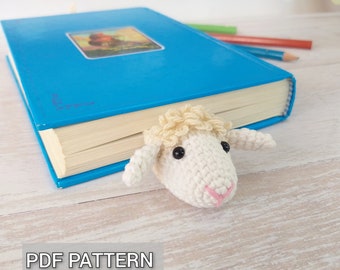 Crochet sheep bookmark Pattern, Amigurumi lamb pattern, farm animal bookmark DIY for kids, bookworm gift digital download
