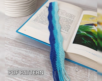 Crochet bookmark Pattern waves, modern crochet DIY, quick crochet pattern for beginners, ocean waves digital download