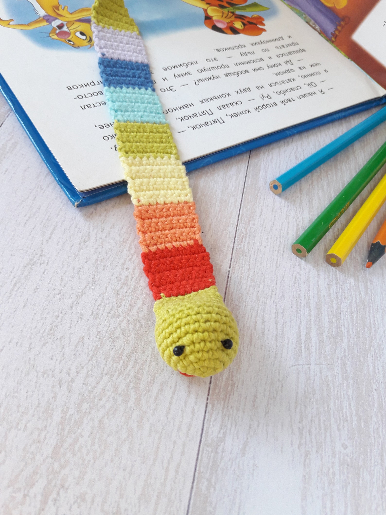 Crochet Worm Pattern for Beginner Rainbow Bookmark PDF Etsy