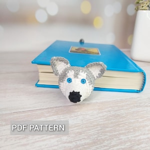 Virkat Husky-bokmärkesmönster, Hund Amigurumi-bokmärke, Present till bokälskare