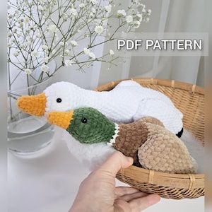 Crochet Patterns: mallard duck, goose plush, Amigurumi bird tutorial, snow goose DIY
