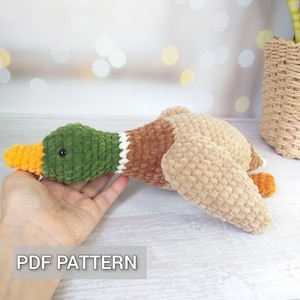 Crochet duck Pattern, plush mallard, Amigurumi crochet bird, baby toy goose