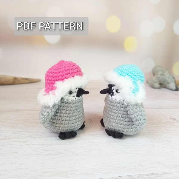 Crochet penguin Pattern, Christmas Amigurumi bird tutorial, baby penguin in pink hat mini crochet DIY, crochet animals digital download