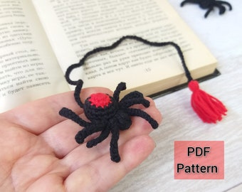 Crochet bookmark spider Pattern, Halloween Amigurumi pattern, creepy crochet toy DIY, quick crochet pattern.