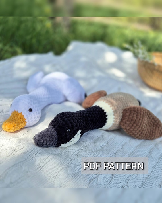 Crochet Goose plush patterns: Canada & Snow Goose, no sew bird pattern for baby gift