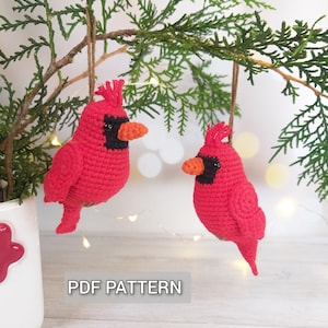 Vogel Häkelanleitung Kardinal, Weihnachtsschmuck DIY, Amigurumi Winter Vogel Häkelanleitung, Baumschmuck