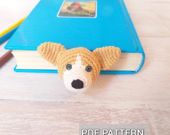 Patrón de marcapáginas de Corgi a crochet, marcapáginas de perro amigurumi, regalo para profesores.