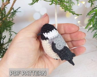 Chickadee bird Crochet Pattern, Christmas Amigurumi tutorial, black-capped chickadee tree ornament DIY