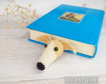 Wzór na zakładkę do książki z psem, chartem, zwierzę amigurumi, chart włoski