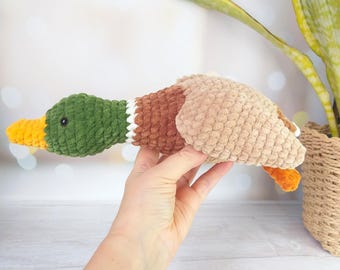 Crochet duck Pattern, plush mallard, Amigurumi crochet bird, baby toy goose